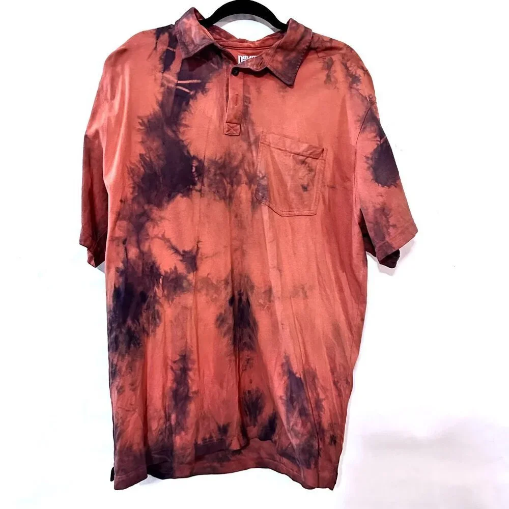 Duluth Tie Dye Brown Blue Orange Tee Shirt Size XL Extra Large Polo Cotton